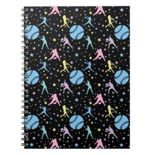 Girls Softball - Women Players with Stars Notebook