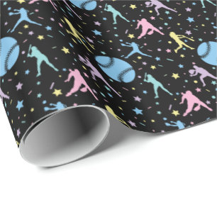 Girls Softball - Women Players with Stars Wrapping Paper
