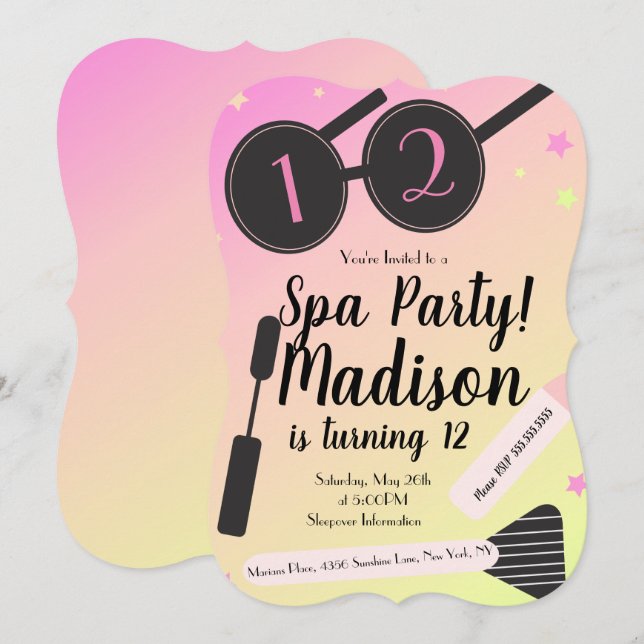 Girls Spa Birthday Party Makeup Sleepover Invitation (Front/Back)
