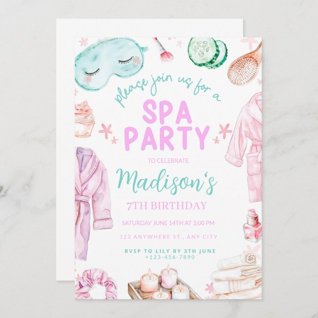 Girls Spa Birthday, Spa Party Birthday Invitation (Front/Back)