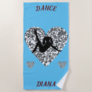 Girls Sparkling Silver Heart Dance Beach Towel