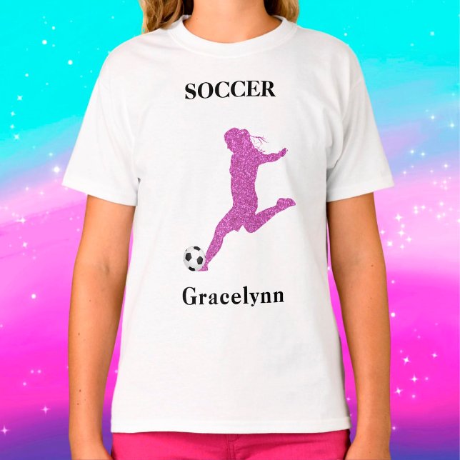 Girls Sparkly Soccer Player T-Shirt (Creator Uploaded)