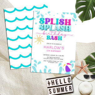 Girl's Splish Splash Water Party Birthday Invitation