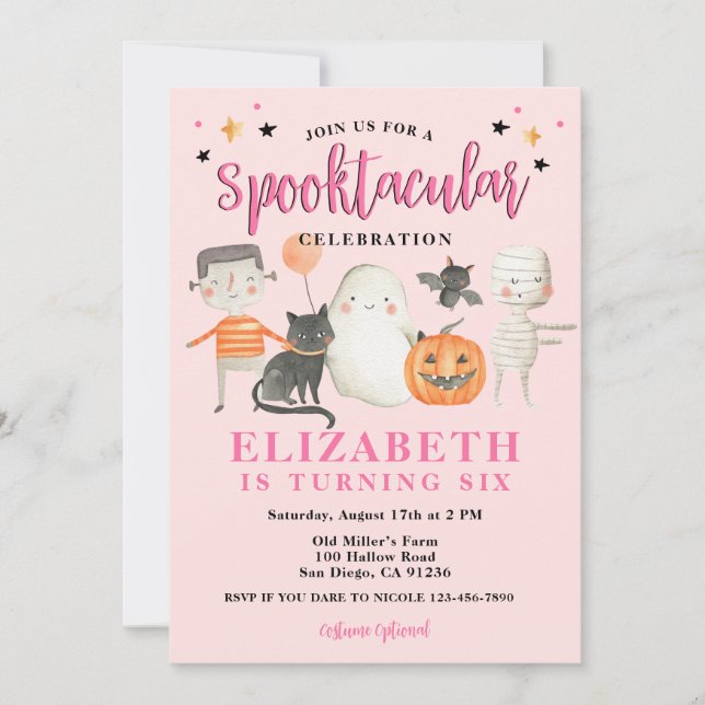 Girls Spooktacular Halloween Birthday Party Invitation (Front)
