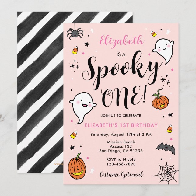 Girls Spooky One Halloween 1st Birthday Invitation (Front/Back)