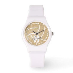 girls sports accessories gold volleyball watch