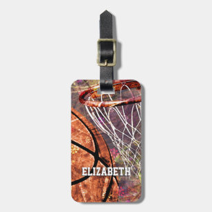 Girls Sports Basketball purple pink her name Luggage Tag