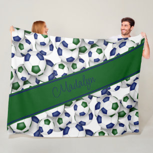 girls sports blue green soccer balls pattern  fleece blanket