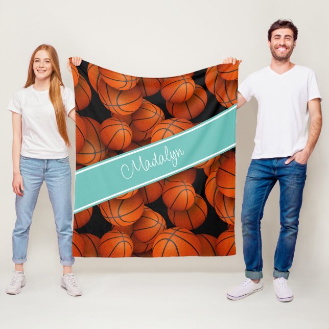 girls sports gifts custom athlete name basketball fleece blanket (In Situ)