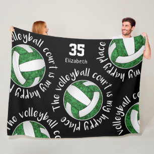 Girls sports mantra green volleyball happy place fleece blanket