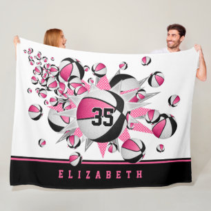 girls sports pink black basketballs stars fleece blanket