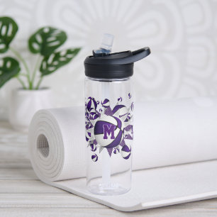 girls sports purple white basketballs stars water bottle