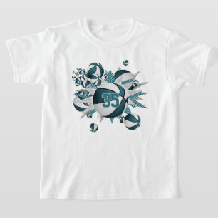 girls sports teal basketballs stars T-Shirt
