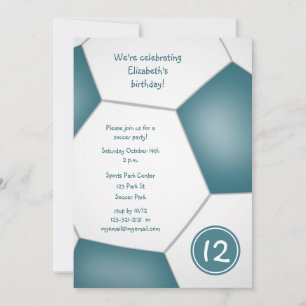 girls sports teal soccer birthday celebration invitation