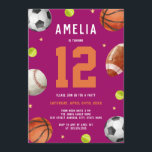 Girls Sports Theme Birthday Party  Invitation<br><div class="desc">More Fun Theme Birthday Invitations Themes in the Little Bayleigh Store!</div>