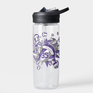 girls sporty purple grey volleyballs stars water bottle