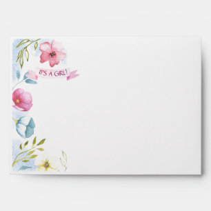 Girls Spring Floral Watercolor Baby Shower Envelope