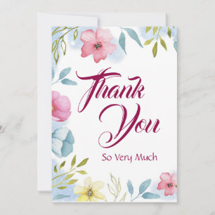 Girls Spring Floral Watercolor Baby Shower Thank You Card
