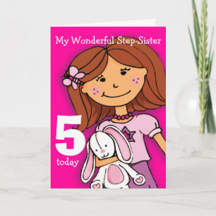 Girls Step-Sister 5th birthday card girlie pink