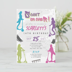 Girl's Stunt Scooter Party Birthday Invite
