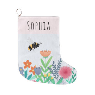 Girls Stylish and Chic Bee and Flowers Large Christmas Stocking