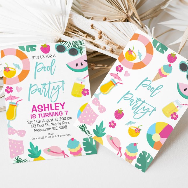 Girls Summer Pool Party Birthday Invitation (Creator Uploaded)