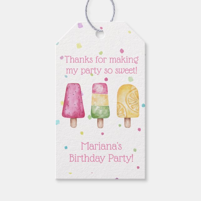 Girls Summer Popsicle Birthday Favour Tags (Front)