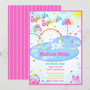 Girls Summer Splash Park Birthday Party Invitation