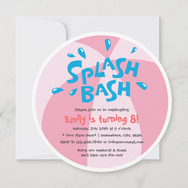Girls Summer Splash Pool Party Birthday Invitation (Front)