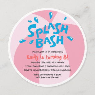 Girls Summer Splash Pool Party Birthday Invitation