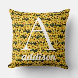 Girls Sunflower Monogram Name Cushion