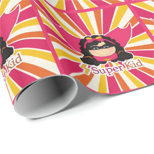 Girl's Super Kid Comic Book Themed Wrapping Paper
