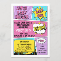 Girls Superhero Baby Shower Invitation