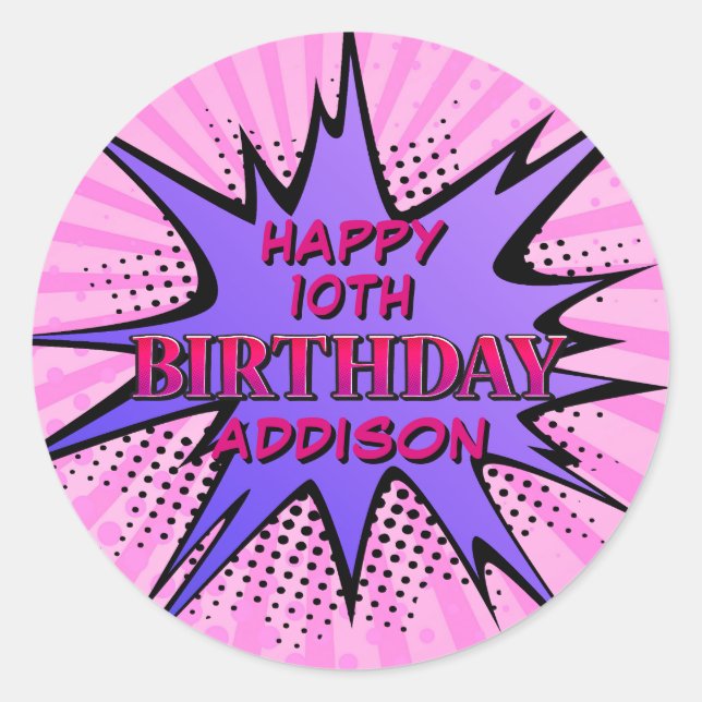 Girls' Superhero Birthday Classic Round Sticker (Front)