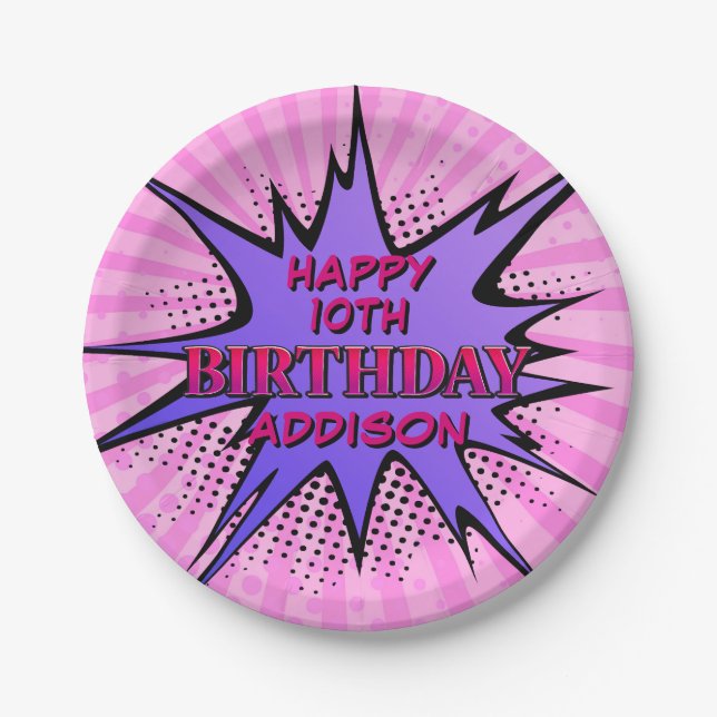 Girls' Superhero Birthday Paper Plate (Front)