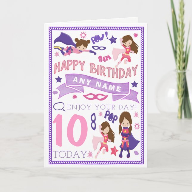 Girls Superhero Personalised Birthday Card (Front)