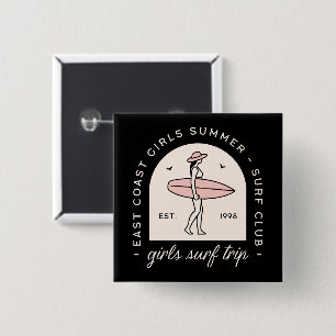 Girls surf trip surfing club besties squad retro 15 cm square badge