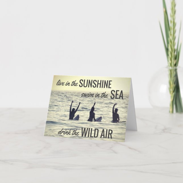 Girls Surfing Surf Beach Drink the Wild Air Quote Card (Front)