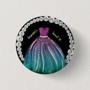 Girls Sweet 16 Ombre Dress and Rhinestones   3 Cm Round Badge