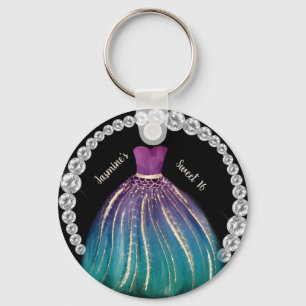 Girls Sweet 16 Ombre Dress and Rhinestones Key Ring