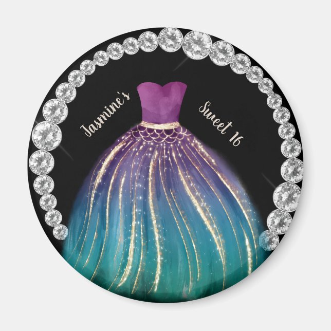 Girls Sweet 16 Ombre Dress and Rhinestones    Magnet (Front)