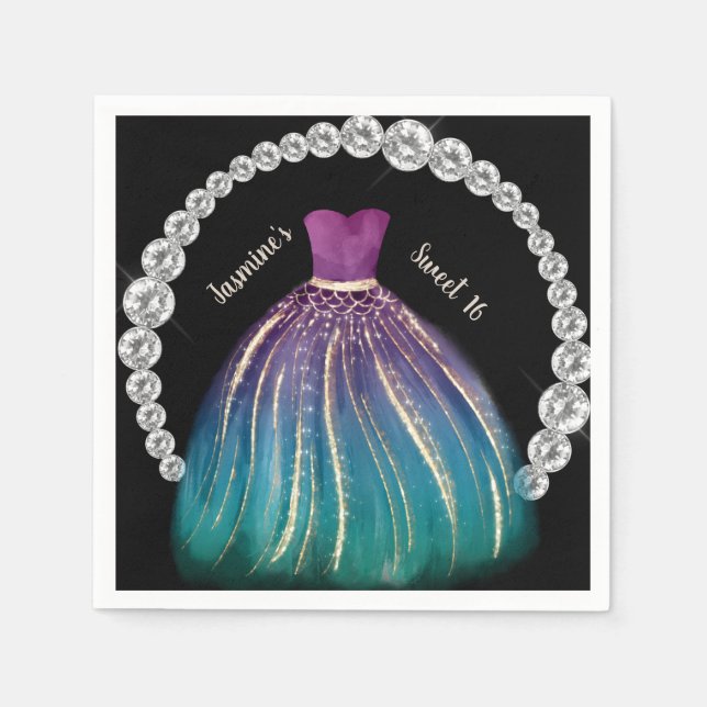 Girls Sweet 16 Ombre Dress and Rhinestones  Napkin (Front)