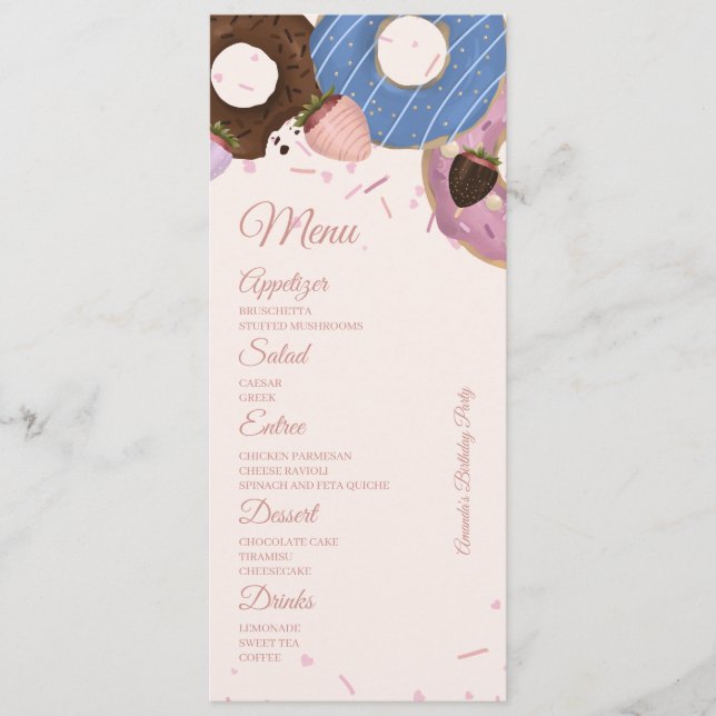 Girls Sweet Doughnut Pastel Birthday Menu (Front)