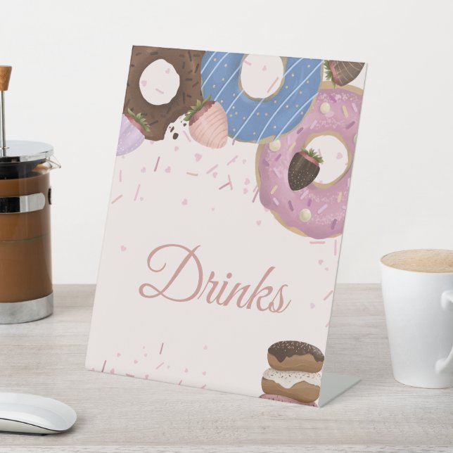 Girls Sweet Doughnut Pastel Drinks Birthday Pedestal Sign (In SItu)