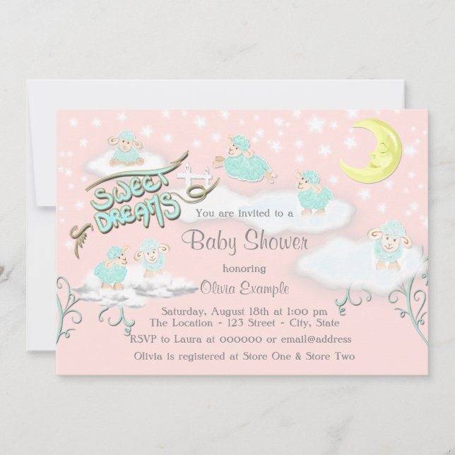 Girls Sweet Dreams Baby Shower Invitation (Front)