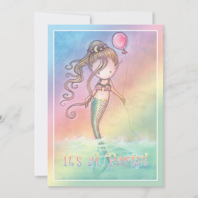 Girls Sweet Mermaid Birthday Party Invitations (Front)