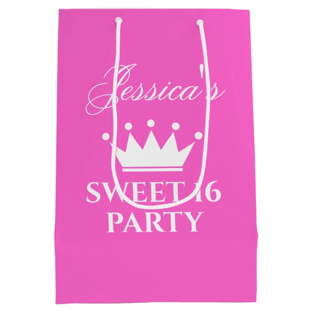 Girl's sweet sixteen 16th Birthday party hot pink Medium Gift Bag (Back)