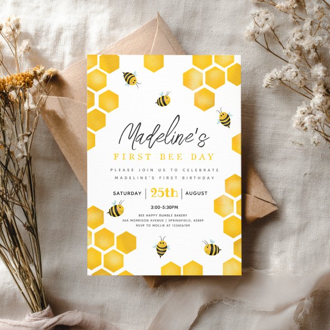 Girls Sweet Summer First Bee Day 1st Birthday Invitation (Creator Uploaded)