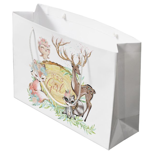 Girls Sweet Woodland Baby Shower Large Gift Bag (Back Angled)