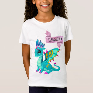 Girls' T-Shirt with a big-eyed blue dragon.